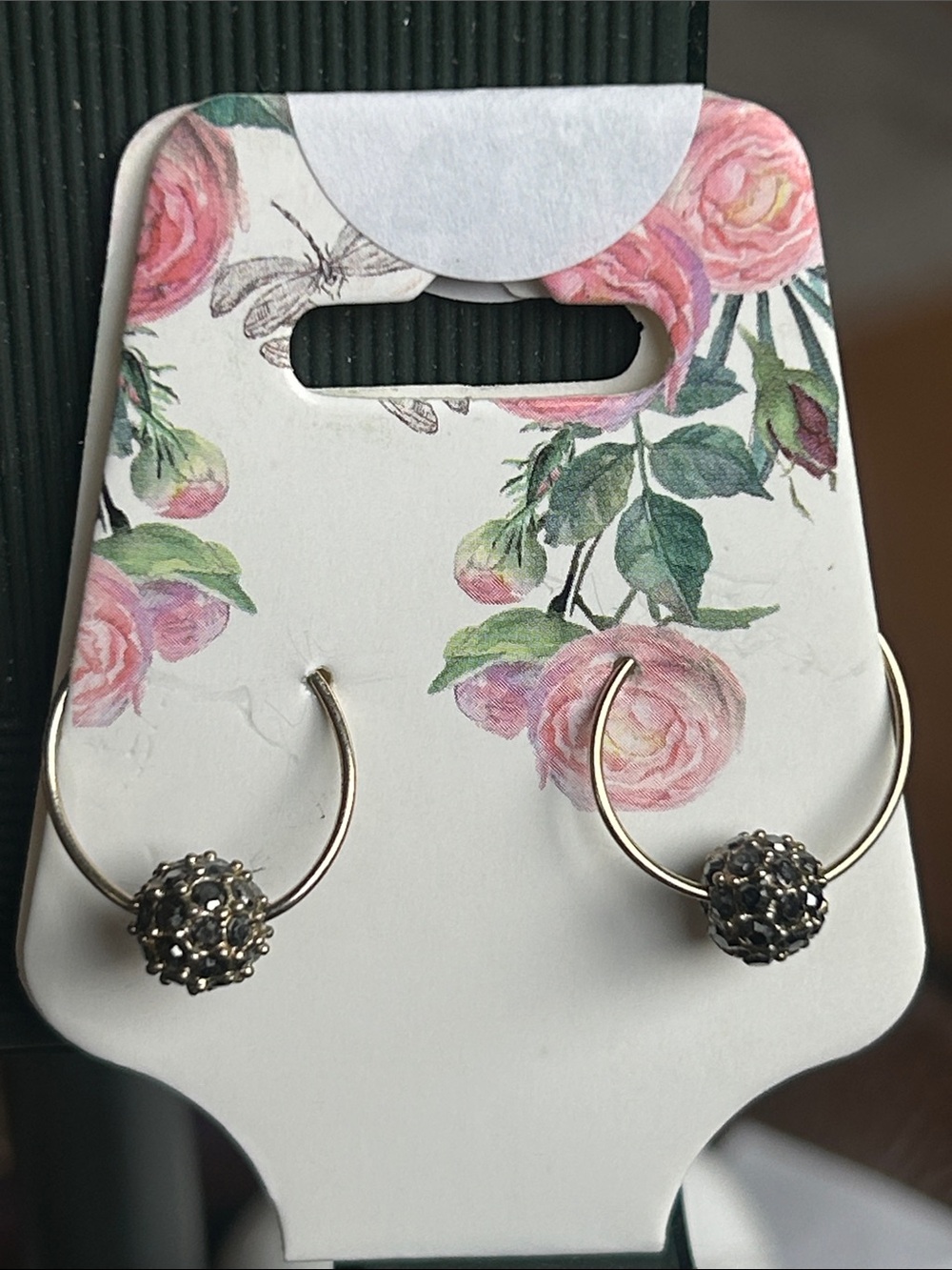 Women's Hoop Earrings with Pavé Bead Accent gold hoops